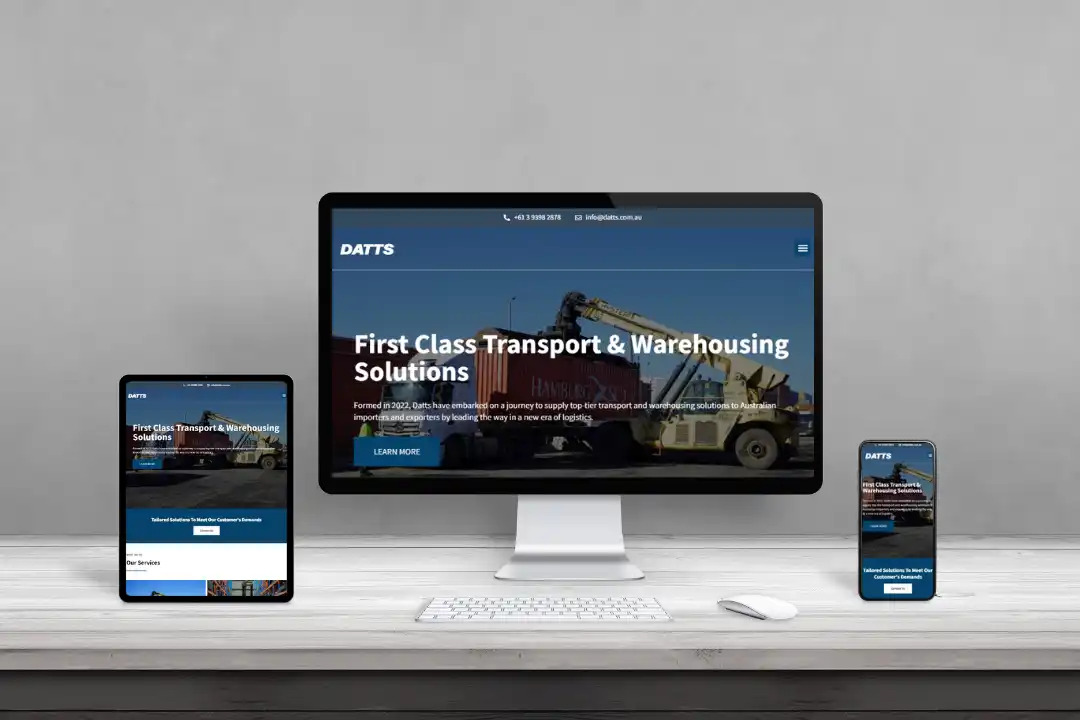 The Datts Logistics website shown on a desktop, tablet and phone