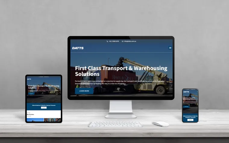 The Datts Logistics website shown on a desktop, tablet and phone